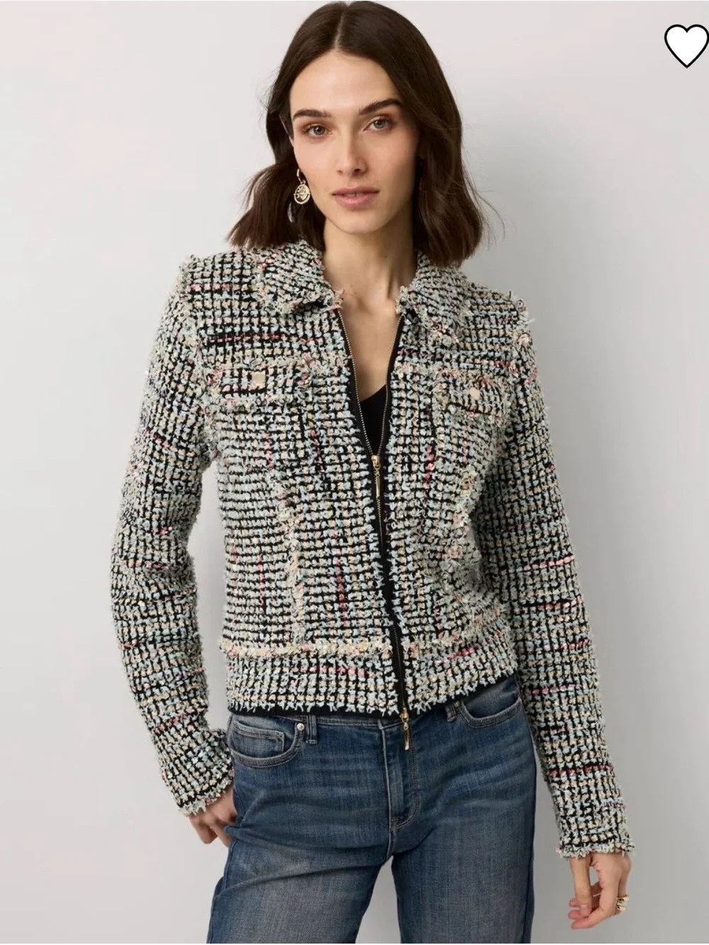 White House Black Market Tweed Zip Jacket in Black, White & Pastel Accents